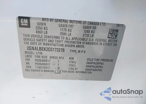 2012 Chevrolet Equinox Ls from USA, damaged, VIN 2GNALBEK2C6173278